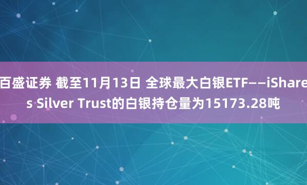 百盛证券 截至11月13日 全球最大白银ETF——iShares Silver Trust的白银持仓量为15173.28吨